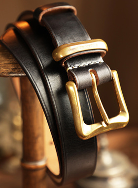 美国进口Horween霍尔文茶芯皮美式复古手工皮带 阿美咔叽养牛腰带