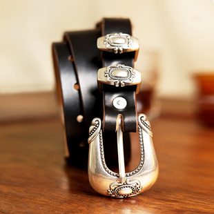 美国进口霍尔文皮镀银四件套雕花美式 手工制作 西部男女腰带皮带