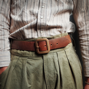 美国HORWEEN霍尔文茶芯皮 复古手工腰带皮带3.8宽 北美牛皮 美式