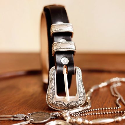 美国horween霍尔文牛皮腰带 西部牛仔唐草雕刻花纹美式复古皮带