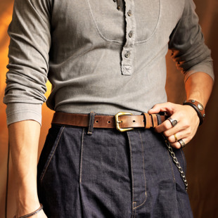 手工定制美国霍尔文茶芯皮带纯铜针扣阿美咔叽复古牛仔裤 腰带3cm