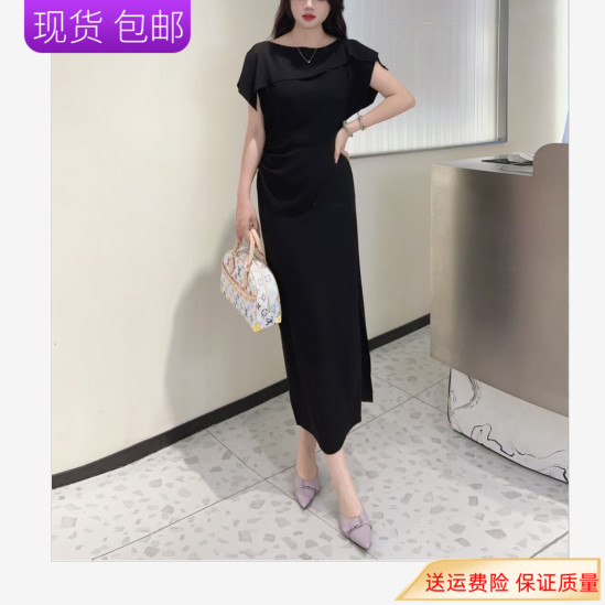 精品女装2025夏季新款时尚百搭显瘦连衣裙中长款荷叶边修身裙子