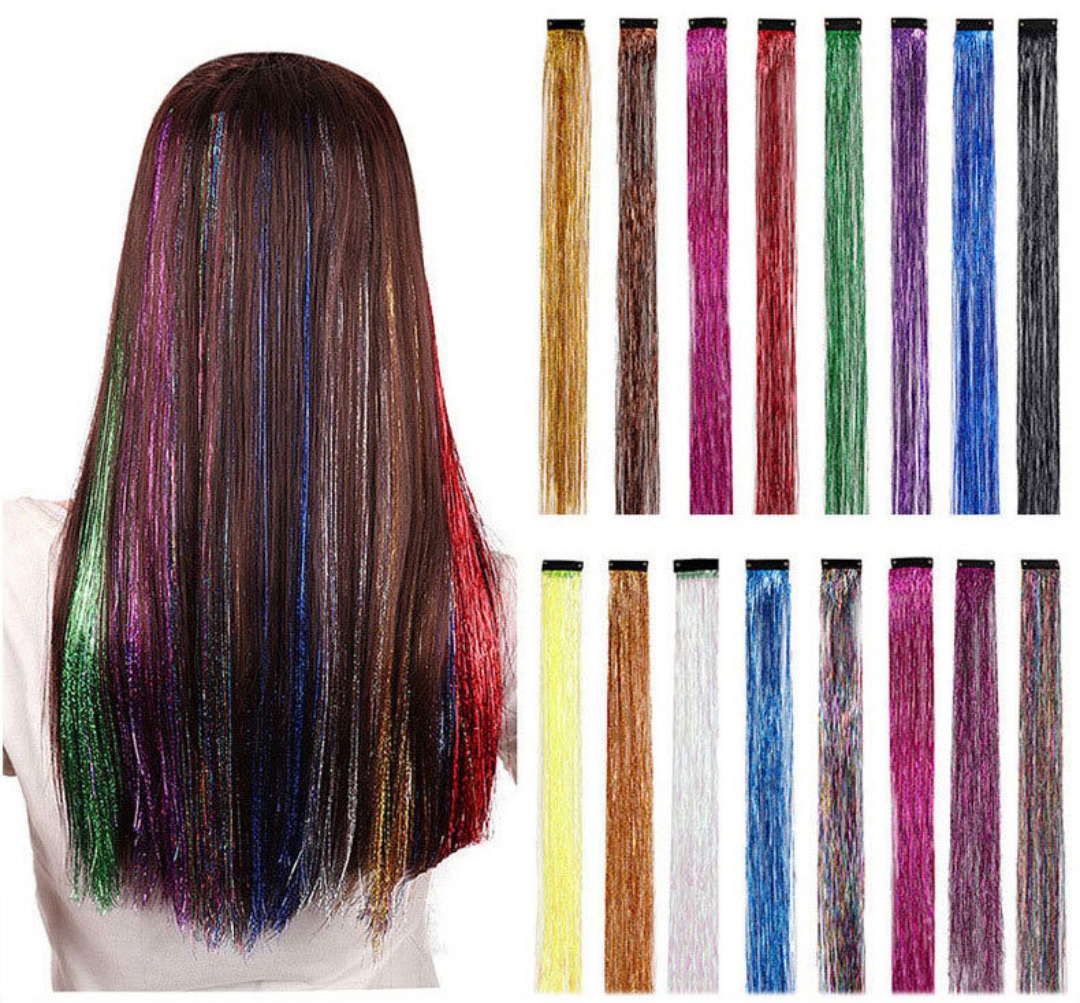 BB 夹 tinsel  hair 金丝镭射金丝彩色炫彩荧光假发丝编发假发片
