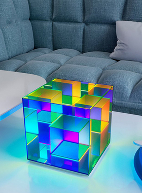 现代彩色魔方台灯梦幻床头儿童少女亚克力艺术桌面发光摆件礼物灯