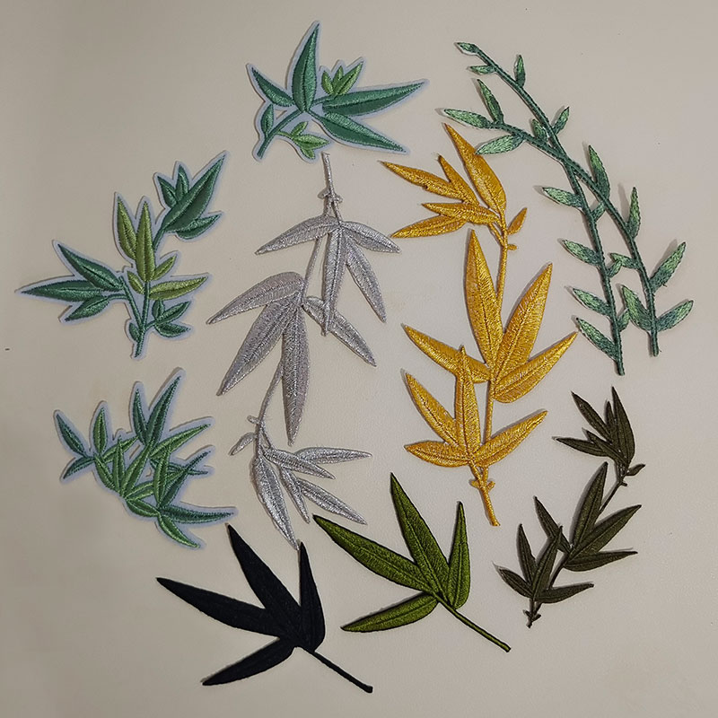 金色竹叶刺绣贴国风汉服旗袍