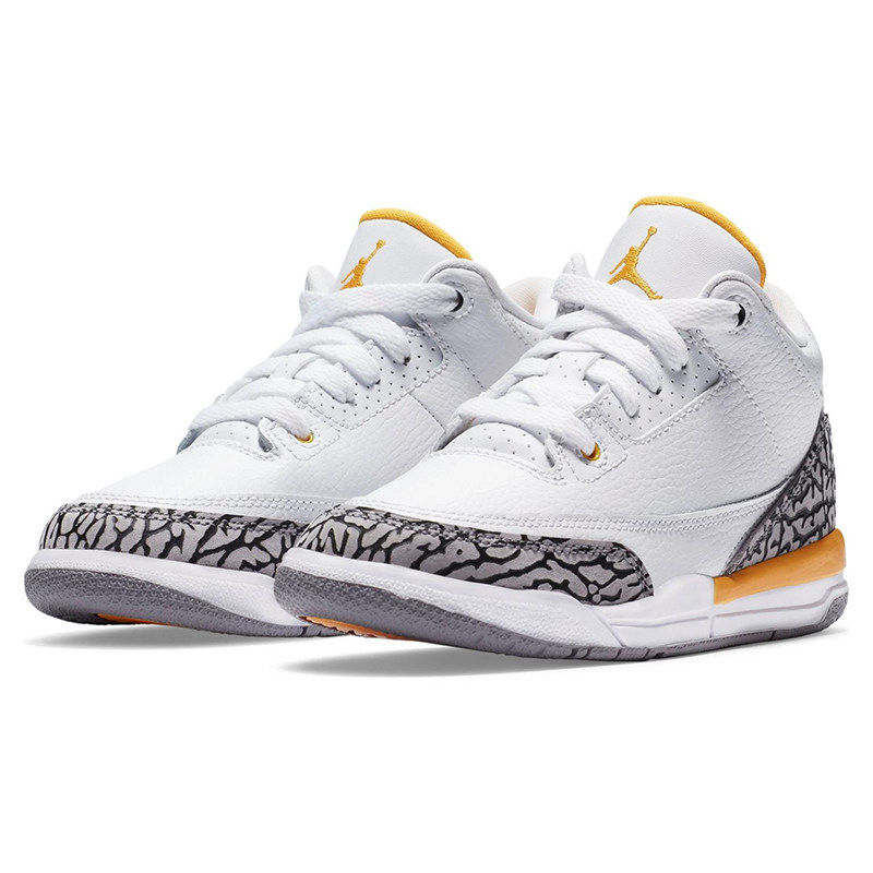 美国同学代购jordan 3 aj3白橙湖人运动篮球鞋宝宝童鞋亲子女