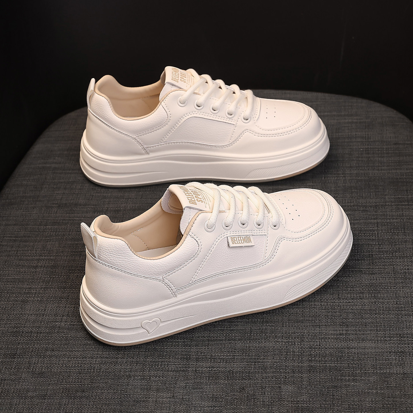 厚底小白鞋女鞋2026新款春季松糕鞋内增高春秋白色板鞋百搭真皮,女鞋,休闲板鞋,淘宝优惠券,粉丝福利购,淘宝优惠卷