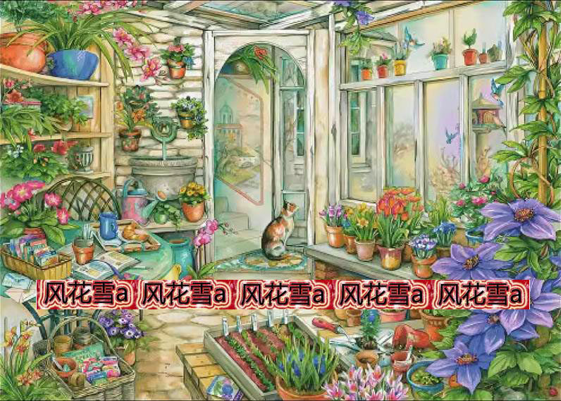 超清晰彩色十字绣重绘图纸/源文件温馨的家阳光花园房500-357 200