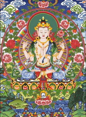 超清晰彩色十字绣重绘图纸/源文件四臂观音R464