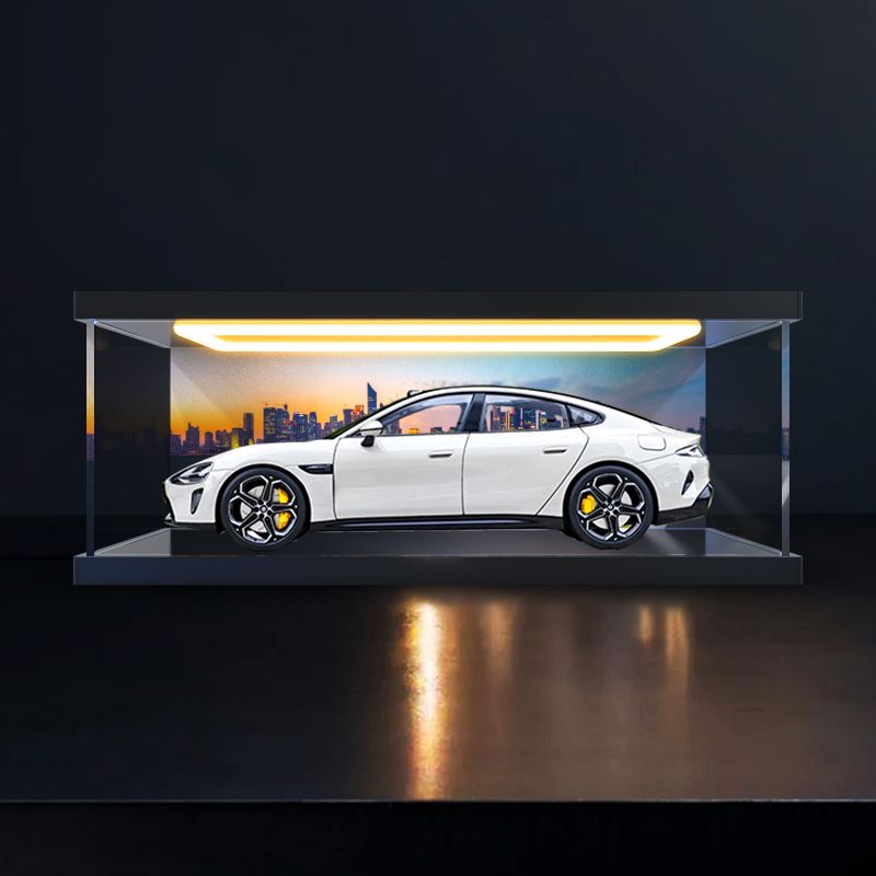 适用小米su7车模1:18汽车模型锌合金仿真模型防尘收纳灯光展示盒