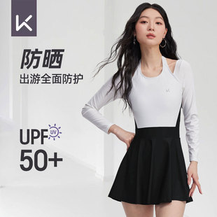 Keep泳衣女款2026新款连体裙式保守高弹显瘦专业训练黑白游泳套装