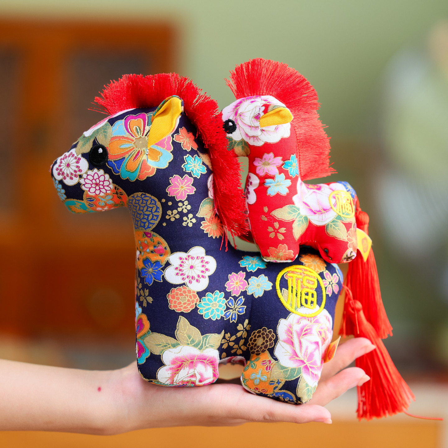 国风马年吉祥物公仔花布小马挂件布艺玩偶毛绒玩具年会礼品可定制