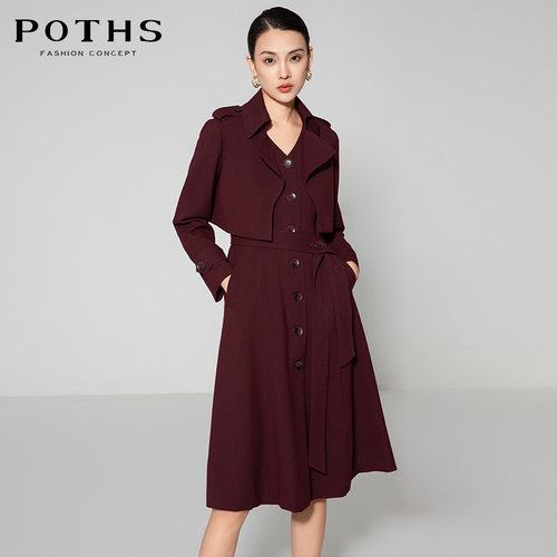 铂玺/POTHS西装领单排扣风衣女