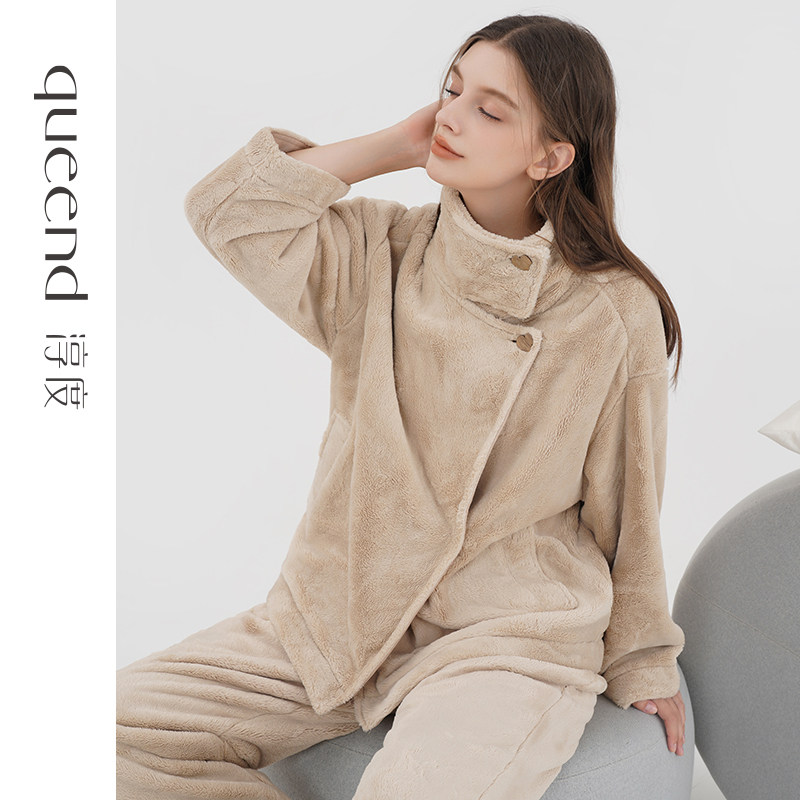 珊瑚绒睡衣女加厚套装淳度高领