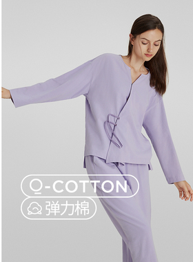 淳度【弹力棉】新中式睡衣女磨毛起绒加厚长袖长裤大码家居服套装