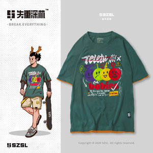 新款恶搞短袖设计感小众拼接纯棉