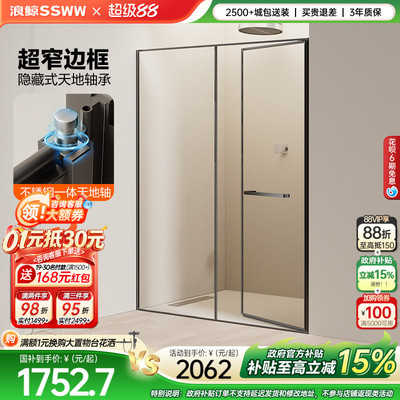 浪鲸小户型一字型下沉式淋浴房卫生间内外平开门浴室玻璃隔断005