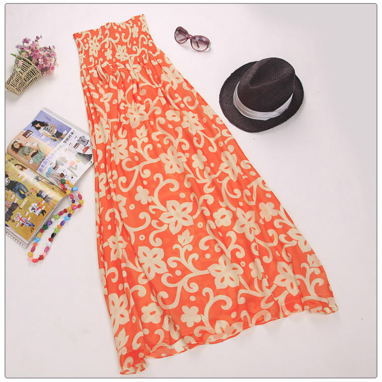 真丝抹胸吊带连衣裙波西米亚休闲碎花色裹胸气质桑蚕丝女式新款裙