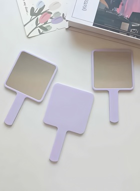 紫色手持化妆镜学生少女ins风简约便携随身化妆小方镜手拿手柄镜