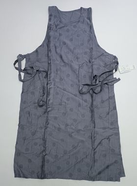 包邮银灰色宽松轻薄人造丝波点叠穿马甲背心连衣裙外贸尾单日单