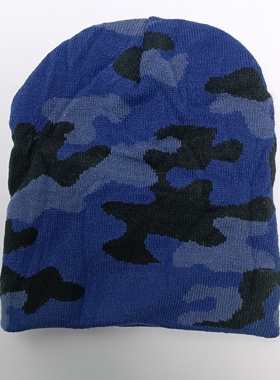 头围54-56cm蓝色迷彩针织帽毛线帽子满20元包邮外贸