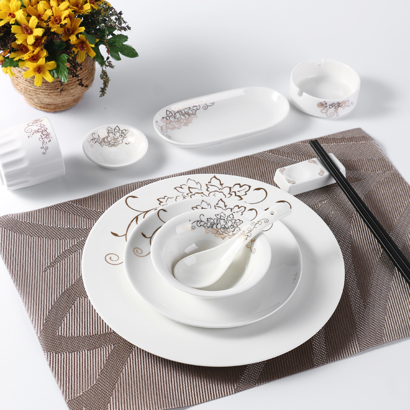 陶瓷酒店摆台餐具盘汤勺骨碟茶杯