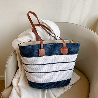 ZATZ撞色条纹大包编织托特包