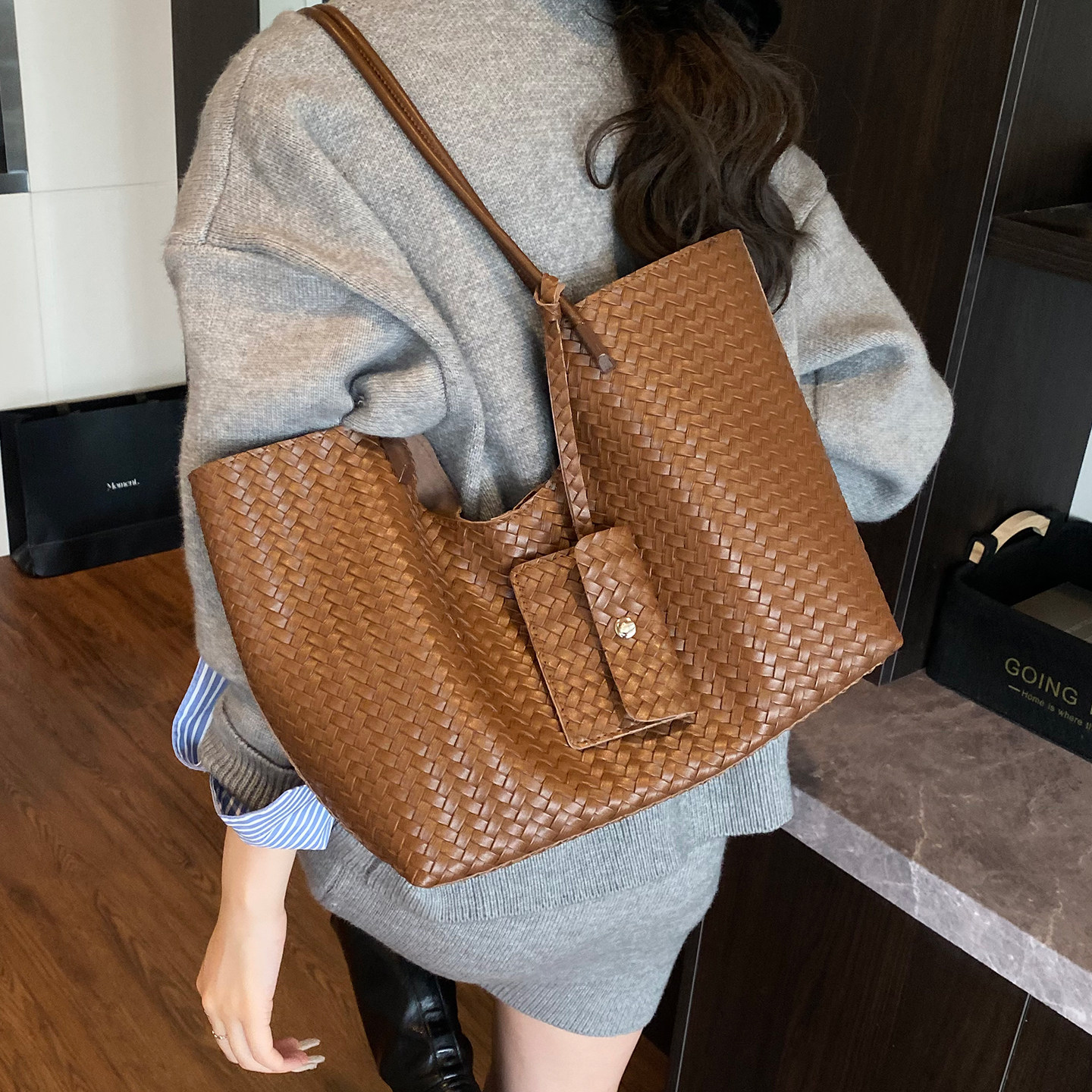 复古编织纹大包包女2025新款时尚大容量腋下包秋冬上班通勤托特包,箱包皮具/热销女包/男包,托特包,淘宝优惠券,粉丝福利购,淘宝优惠卷