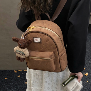 复古学院风双肩包女2025新款甜美压花学生书包冬季质感轻便后背包