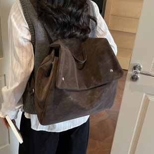 大容量褶皱双肩包女2026新款 高级感复古后背包春夏质感外出旅行包