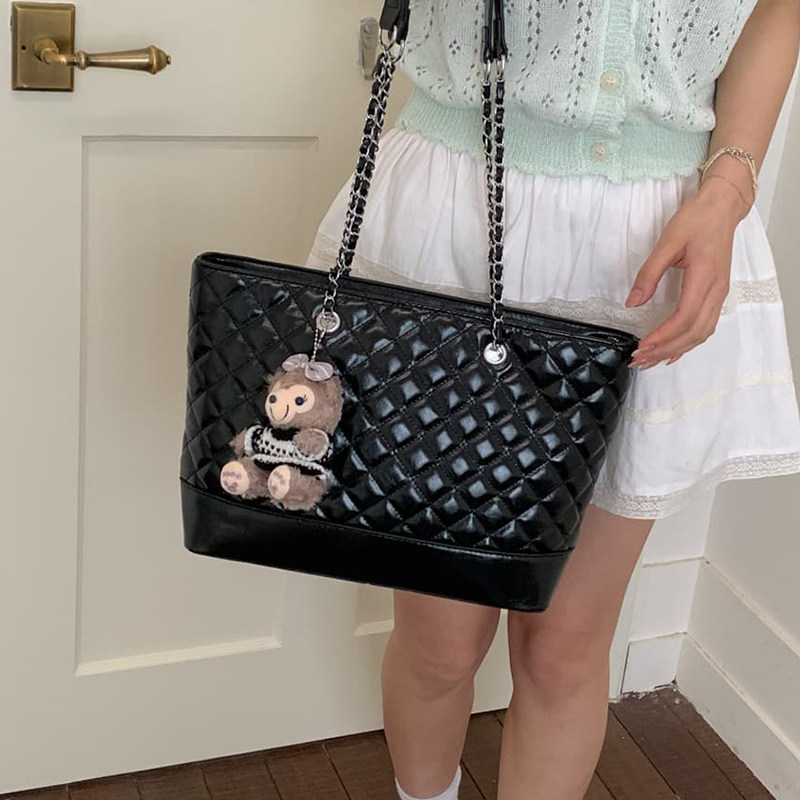 质感黑色菱格大包包女2026新款百搭通勤公文包春季链条腋下托特包