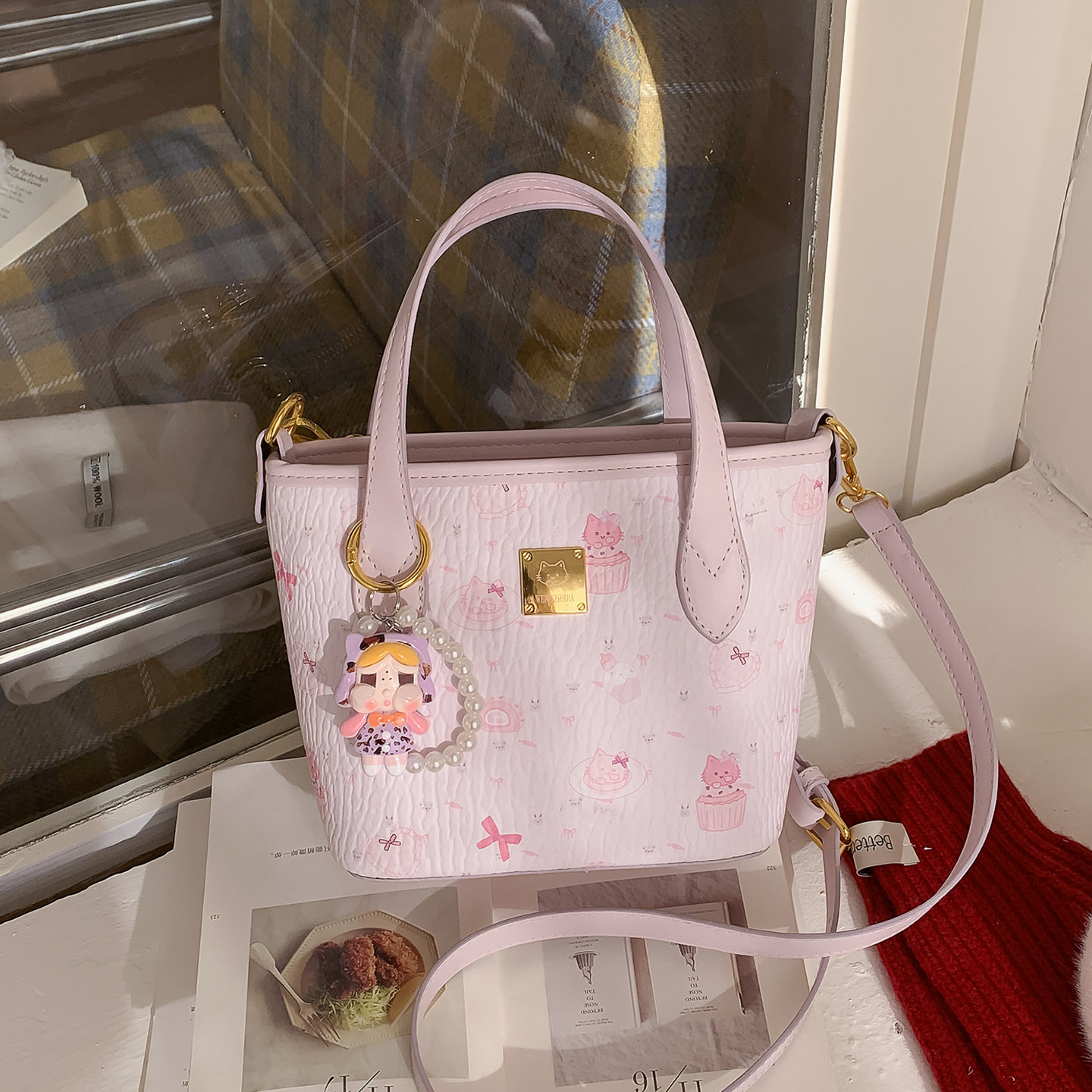 甜美印花菜篮子小包包女2026新款通勤手提包水桶包早春百搭斜挎包,箱包皮具/热销女包/男包,水桶包,淘宝优惠券,粉丝福利购,淘宝优惠卷