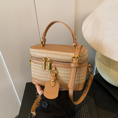 草编盒子包度假风编织斜挎包