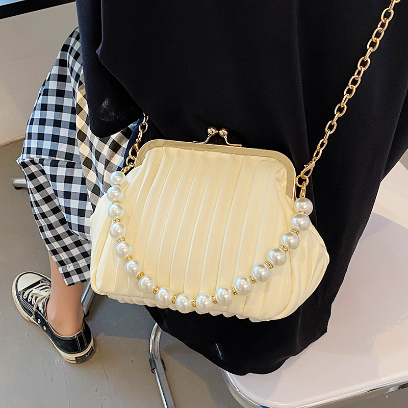 夏季小众小包包女2023新款时尚斜挎包贝壳包高级感珍珠链条手提包