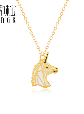 明牌珠宝925银独角兽项链