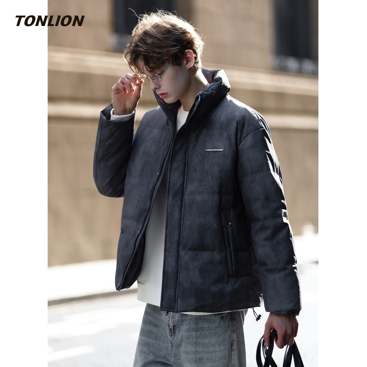 唐狮短款羽绒服男款2025冬季新款韩版立领宽松设计感加厚保暖外套