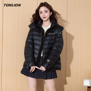 唐狮黑色短款羽绒服女2026冬季新款宽松显瘦连帽高级感保暖厚外套