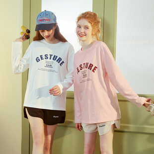 唐狮长袖T恤女2025秋季新款韩版字母印花宽松纯棉打底衫爆款上衣