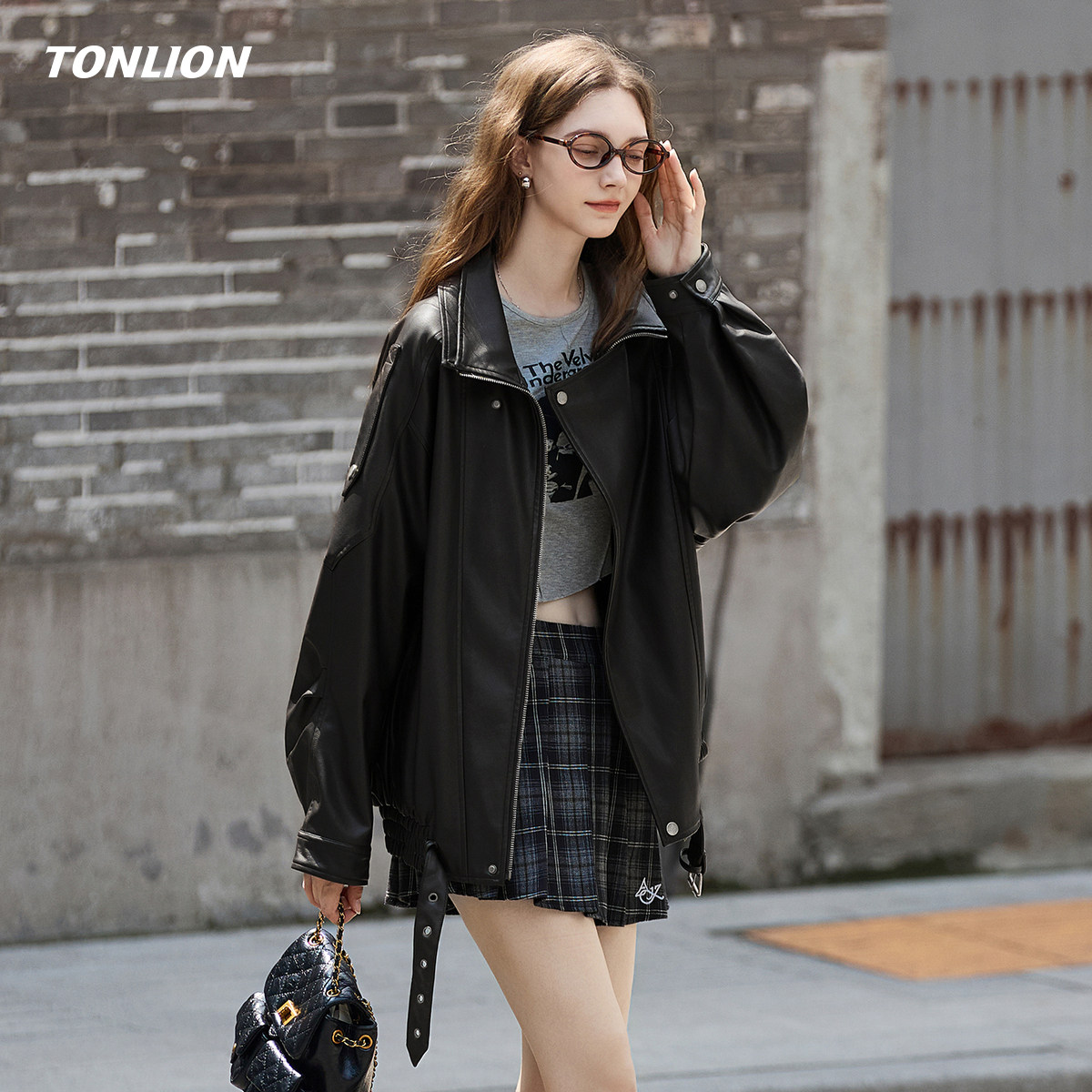 唐狮黑色皮衣外套女2025冬季新款复古宽松高级感百搭机车PU皮夹克,女装/女士精品,短外套,淘宝优惠券,粉丝福利购,淘宝优惠卷