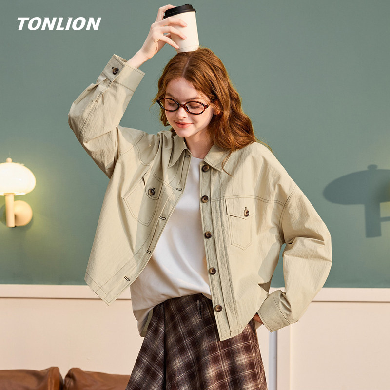唐狮今年流行爆款外套女2026春季新款翻领宽松小个子短款休闲夹克
