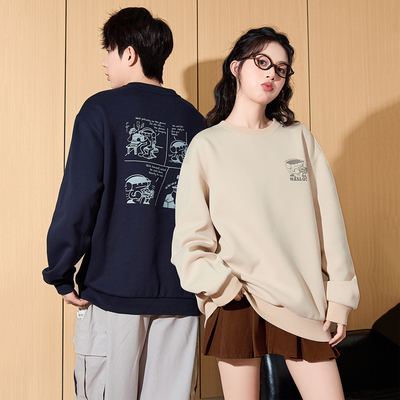 唐狮情侣装印花宽松圆领加绒卫衣