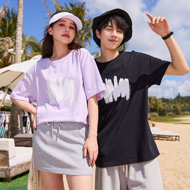 唐狮情侣装短袖T恤男女款2025夏季新款ins潮流印花宽松高级感上衣