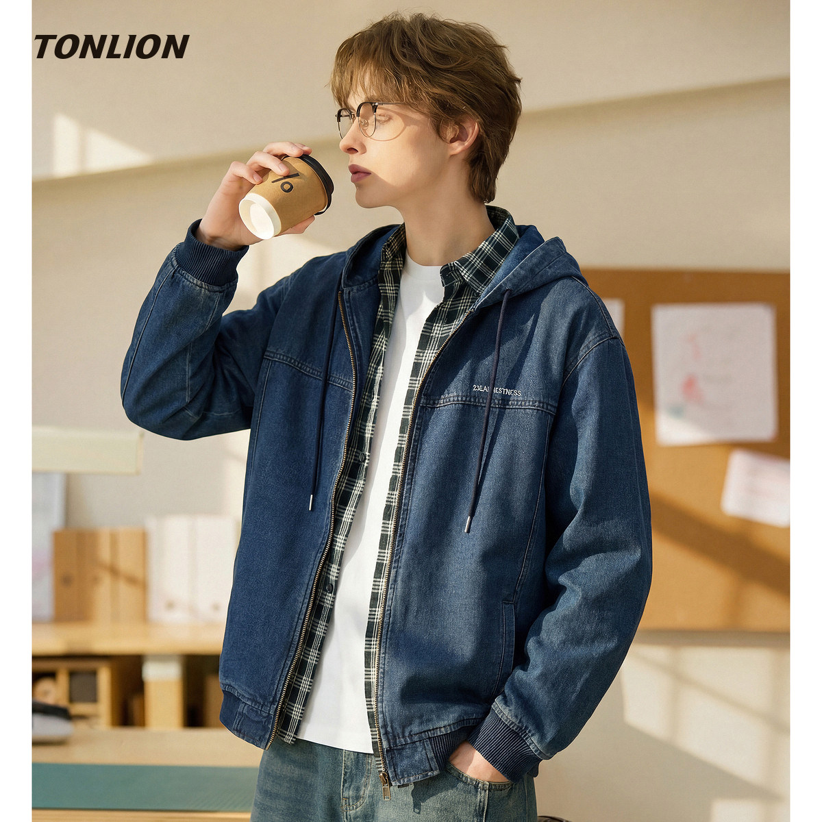 唐狮美式牛仔外套男2026春季新款潮牌宽松连帽青少年百搭休闲夹克