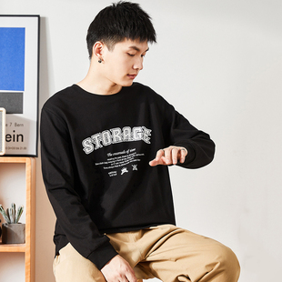 唐狮长袖t恤男2025春季新款ins潮牌字母印花宽松显瘦高级感打底衫
