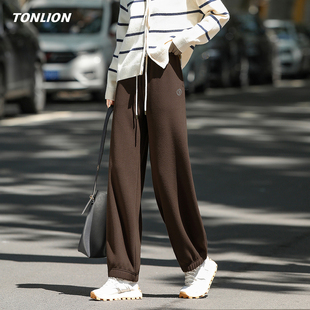唐狮美拉德加绒休闲裤女2026春季新款宽松显瘦小个子百搭直筒裤子