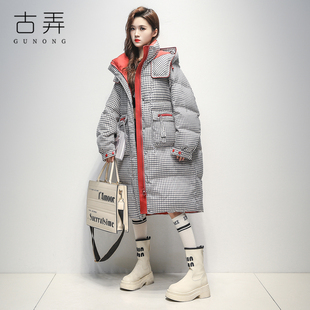 长款过膝羽绒服女2026冬季新款韩版格子宽松连帽防寒加厚保暖外套