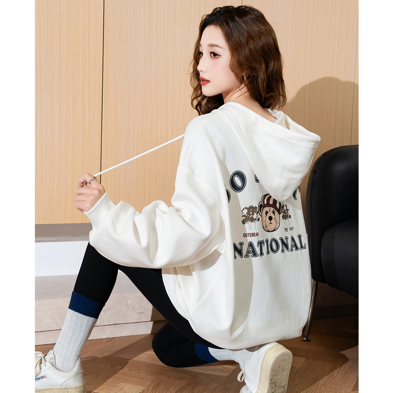 唐狮连帽卫衣女款2025春季新款卡通印花宽松慵懒高级感小个子上衣