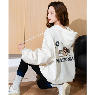 唐狮连帽卫衣女款2025秋季新款卡通印花宽松慵懒高级感小个子上衣
