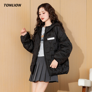 唐狮黑色轻薄短款羽绒服女2025冬季新款宽松连帽小个子超好看外套