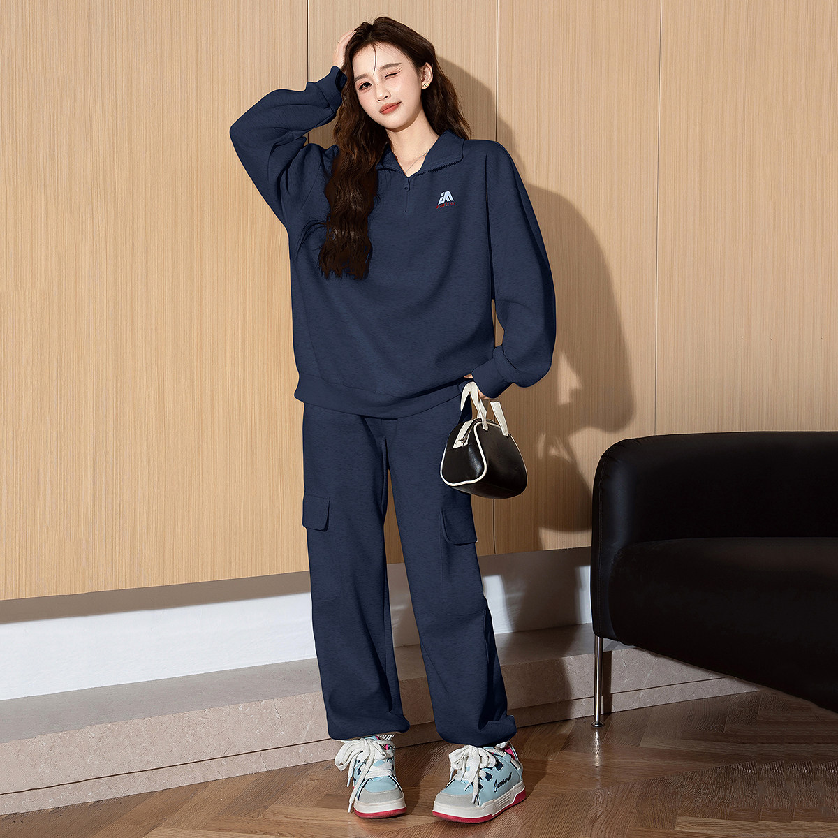唐狮休闲运动套装女2025秋季新款宽松两件套小个子超火穿搭一整套